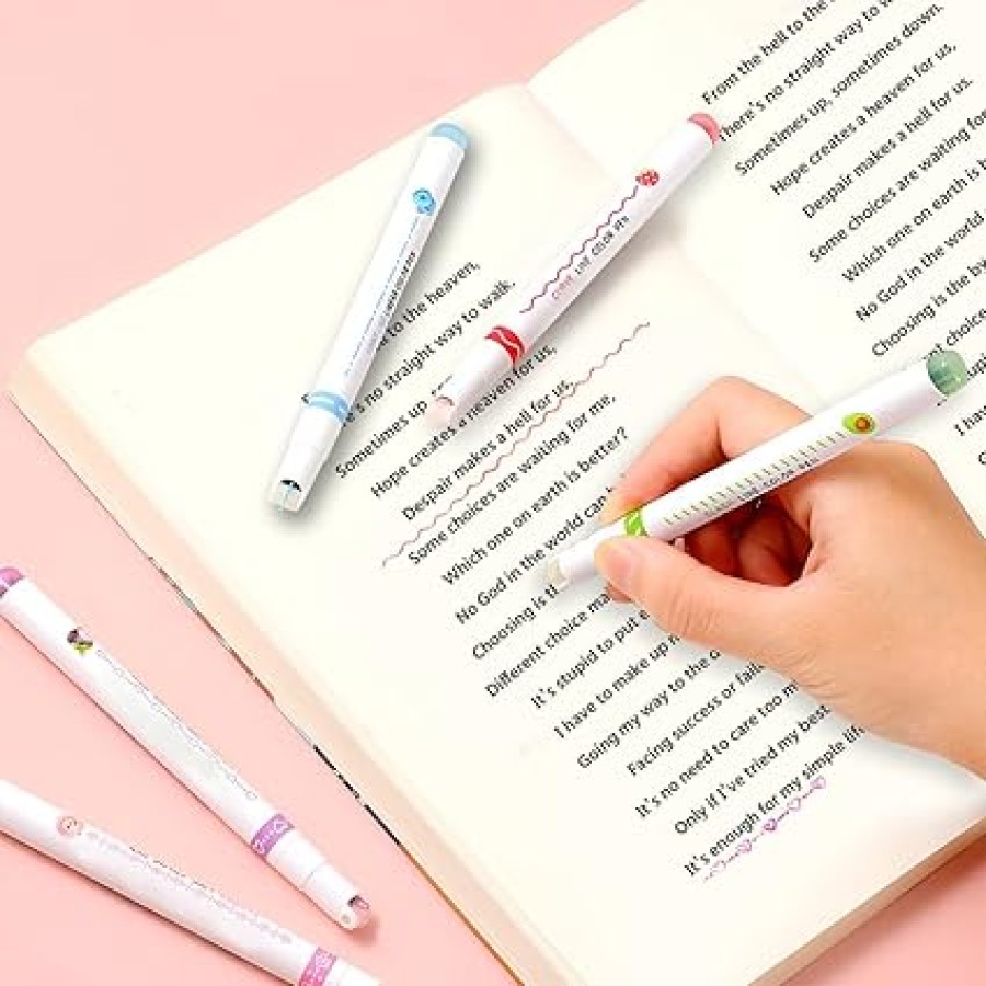 6Pcs set Roller Printing Curve Contour Pen Double Line Highlighter