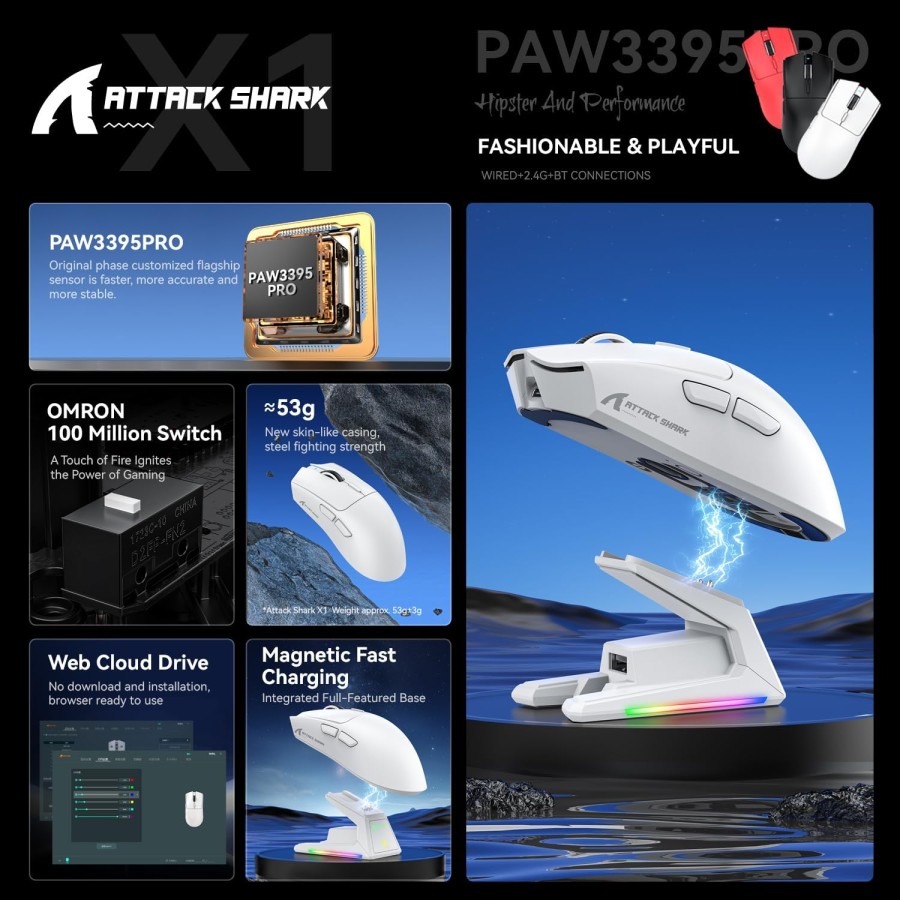 ATTACK SHARK X11 Wireless Gaming Mouse with Charging Dock 63g ATTACK SHARK X11 Wireless Gaming Mouse with Charging Dock 63g