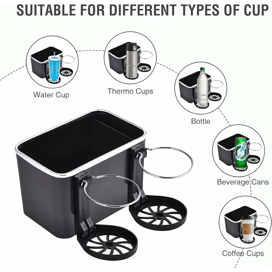 Car Armrest Storage Box with 2 Cup Holders