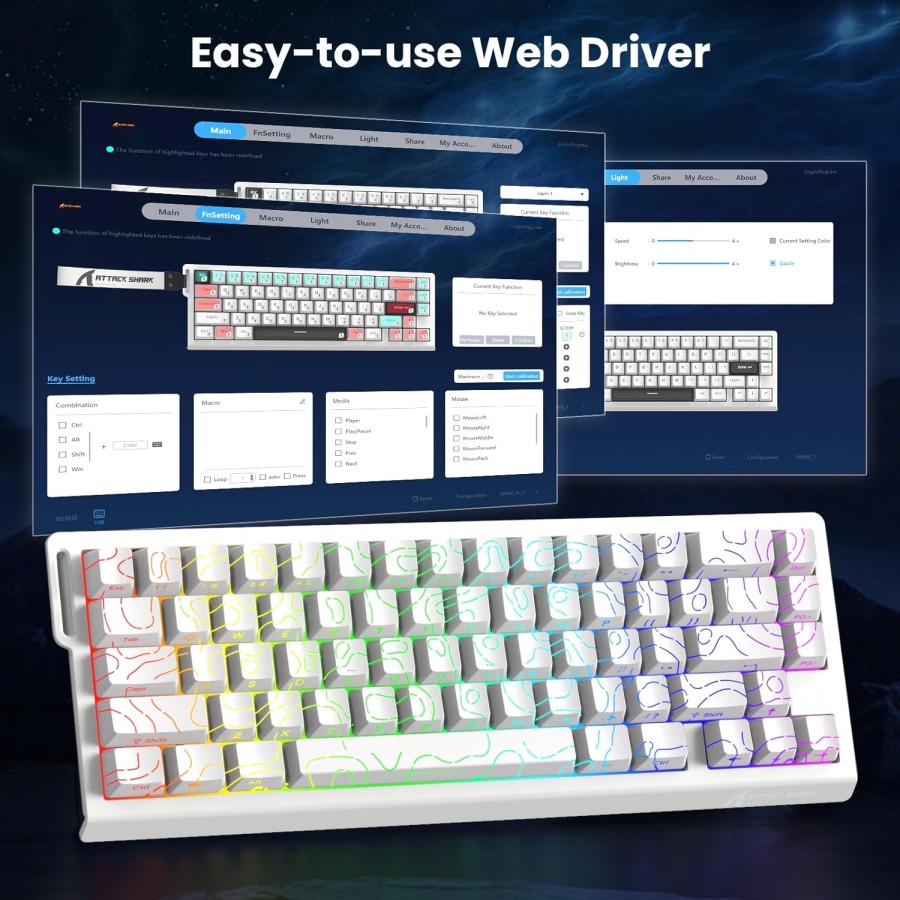 ATTACK SHARK X68 HE Rapid Trigger Mechanical Keyboard - White ATTACK SHARK X68 HE Rapid Trigger Mechanical Keyboard - White