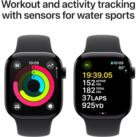 Apple Watch Series 10 GPS + Cellular 42mm Jet Black Aluminium Case with Black Sport Band - S/M