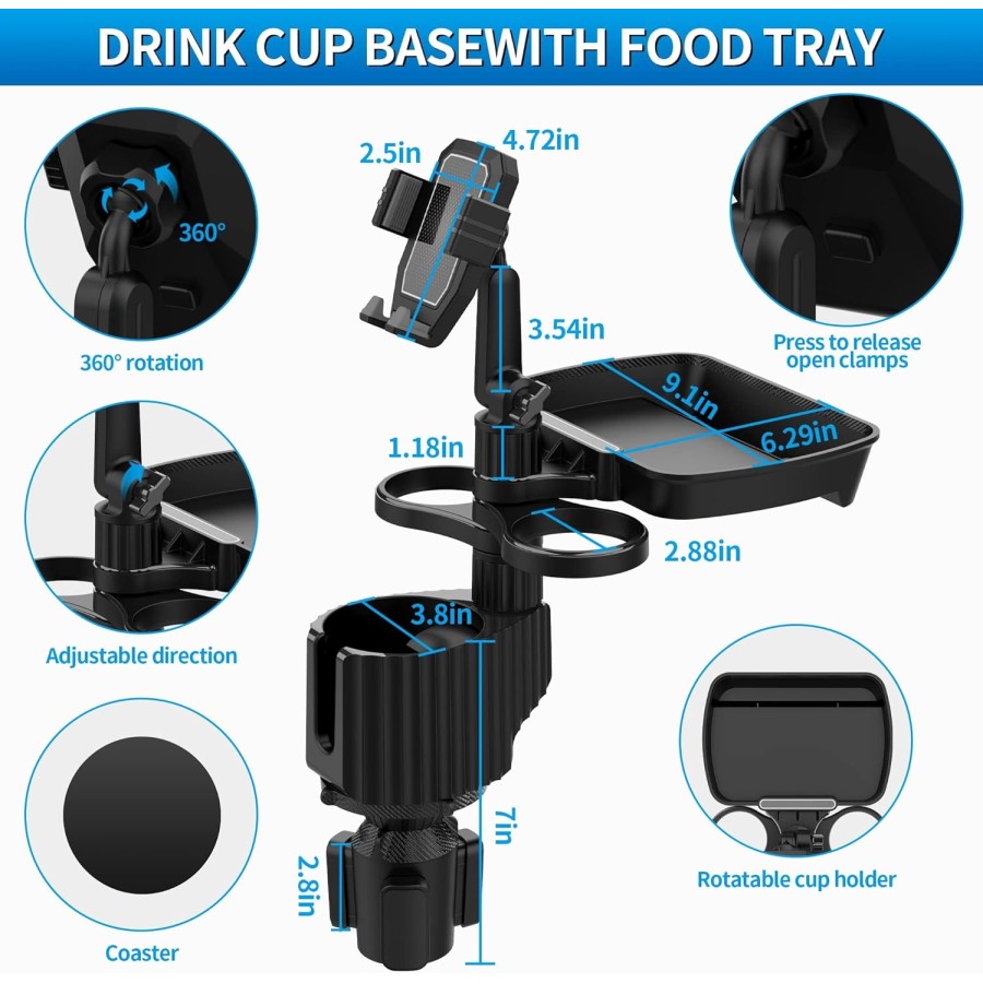 4-in-1 Adjustable Car Tray with 360° Rotation 4-in-1 Adjustable Car Tray with 360° Rotation