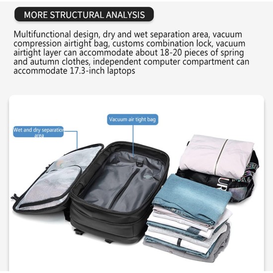 Travel Backpack with Vacuum Compression - Grey