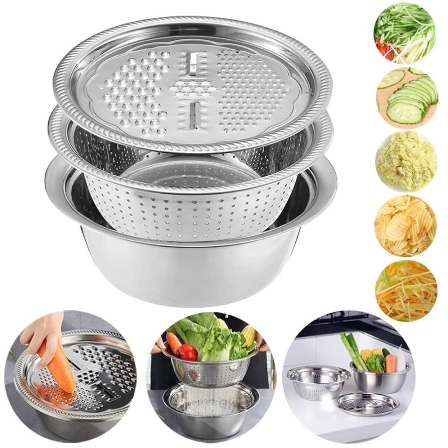 3 in 1 Set Stainless Steel Vegetable Grator & Drain 3 in 1 Set Stainless Steel Vegetable Grator & Drain
