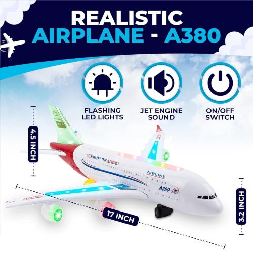 Airplane Toys for Kids, Bump and Go Action, Toddler Toy Plane with LED Flashing Lights