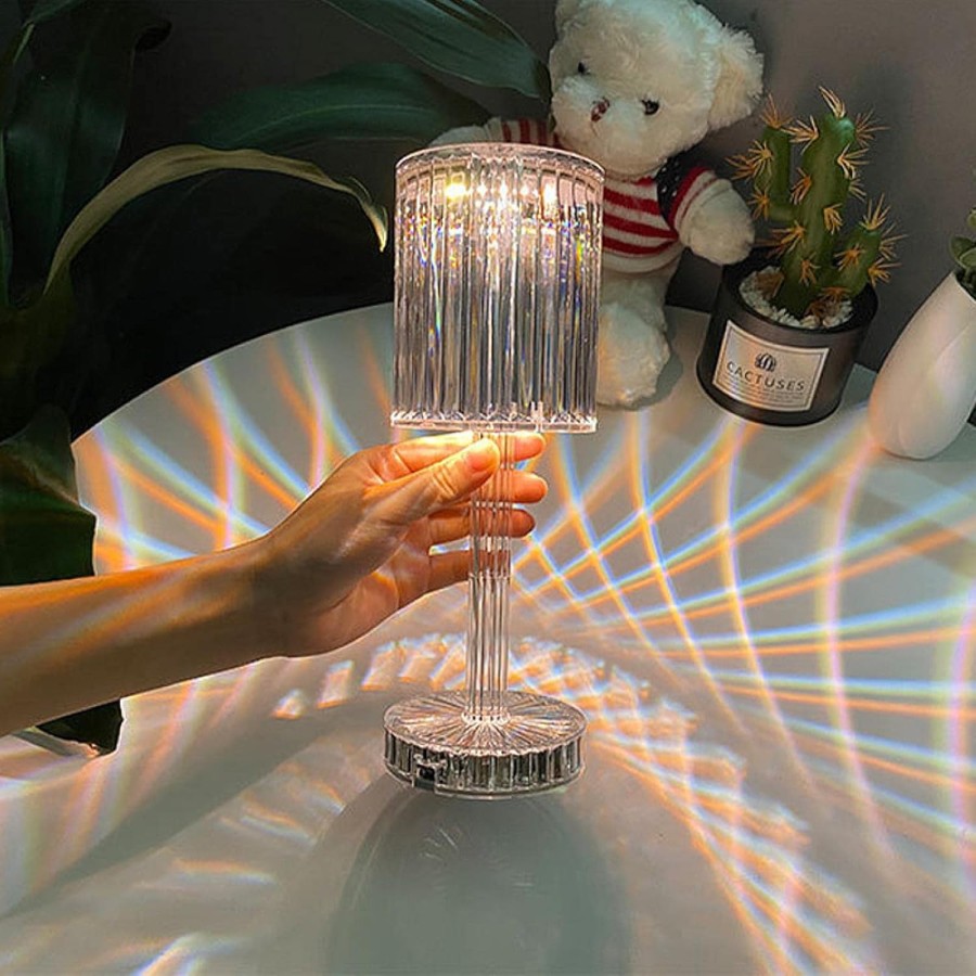 Rechargeable Crystal Diamond LED Table Lamp with Touch Remote