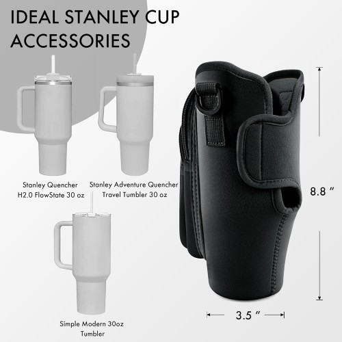 Stanley 30/40 oz Tumbler, Water Bottle Carrier Bag with Strap - Black