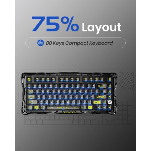 GravaStar Mercury K1 Lite 75% Wireless Mechanical Gaming Keyboard - Black