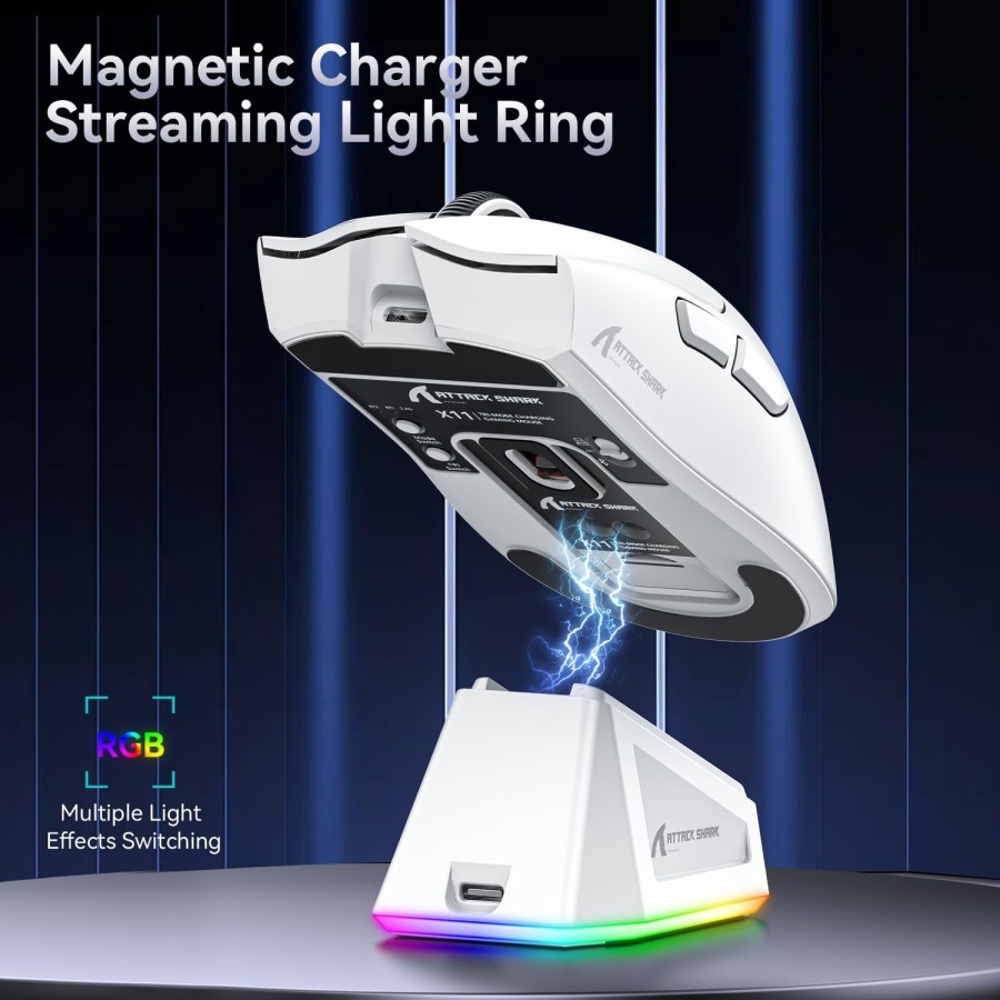 ATTACK SHARK X11 Gaming Mouse 22K DPI with Magnetic Charging Dock - White