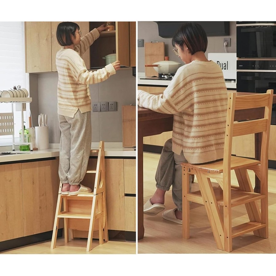 3 in 1 Solid Wood 4 Step Folding Ladder Chair