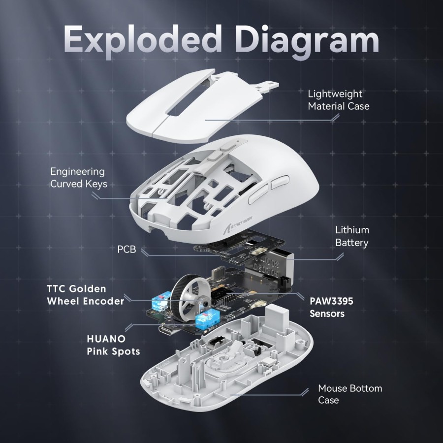 ATTACK SHARK X6 Lightweight Wireless Gaming Mouse with RGB Backlight - White