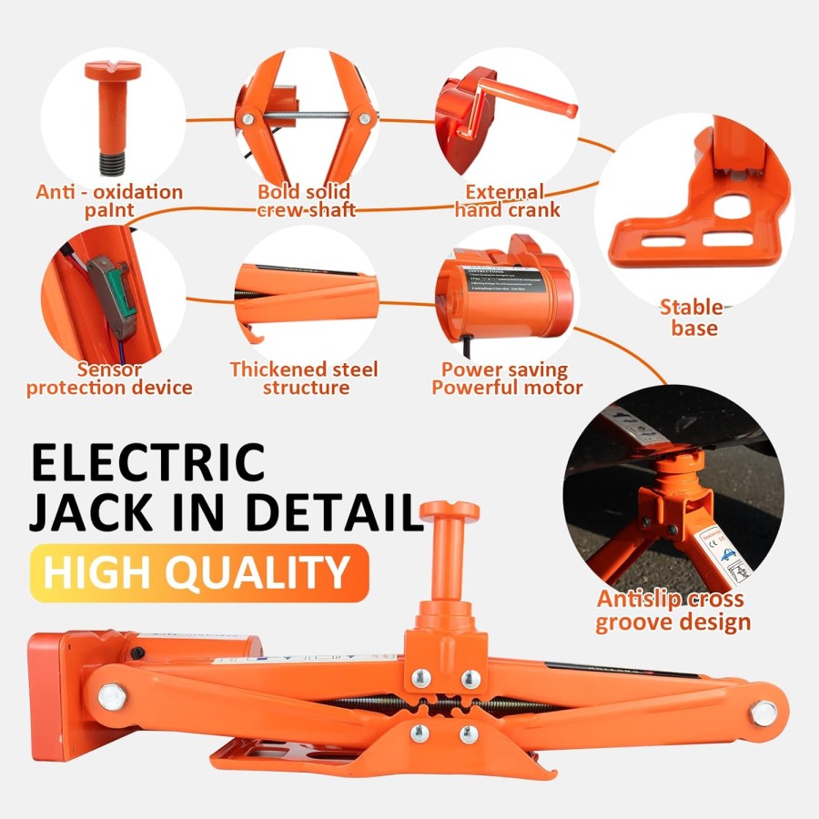 Electric Car Jack Kit 5 Ton 12V Scissor Jack with Electric Impact Wrench