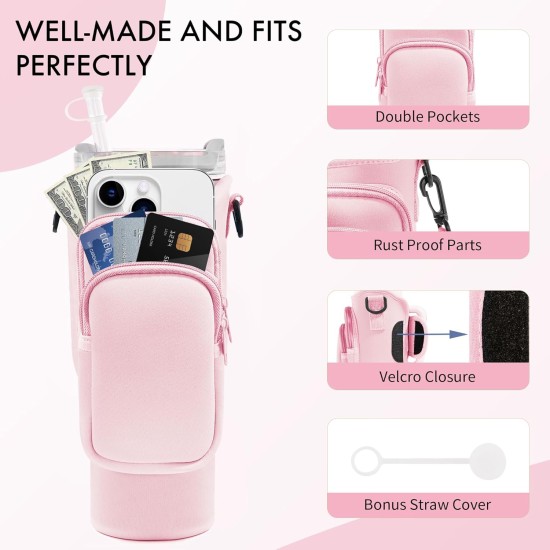 Stanley 30/40 oz Tumbler, Water Bottle Carrier Bag with Strap - Pink