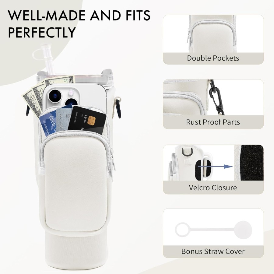 Stanley 30/40 oz Tumbler, Water Bottle Carrier Bag with Strap - Beige Stanley 30/40 oz Tumbler, Water Bottle Carrier Bag with Strap - Beige
