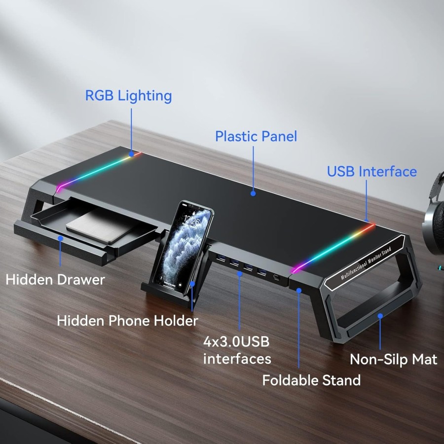 5 in 1 RGB Adjustable Gaming Desk Shelf with Drawer – For PC & Laptop 5 in 1 RGB Adjustable Gaming Desk Shelf with Drawer – For PC & Laptop