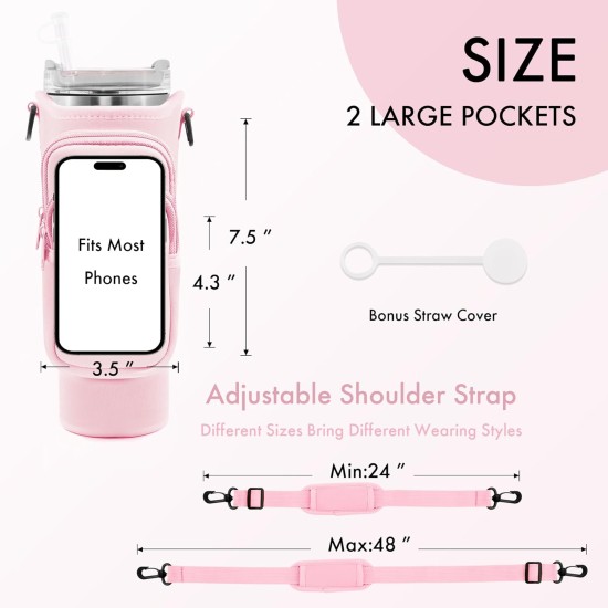 Stanley 30/40 oz Tumbler, Water Bottle Carrier Bag with Strap - Pink