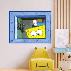 Funny Wall Tapestry Cartoon Window Design - Spongebob Funny Wall Tapestry Cartoon Window Design - Spongebob