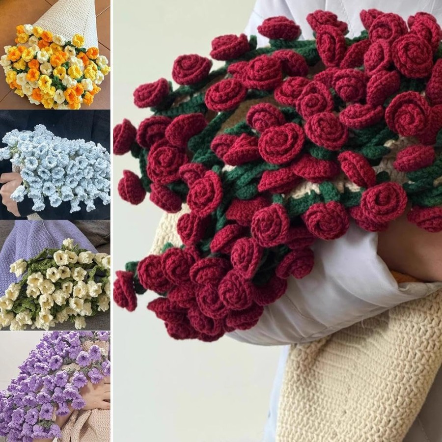 Crochet Flower Rose Bouquet Blanket Handmade - 3Pcs set Crochet Flower Rose Bouquet Blanket Handmade - 3Pcs set