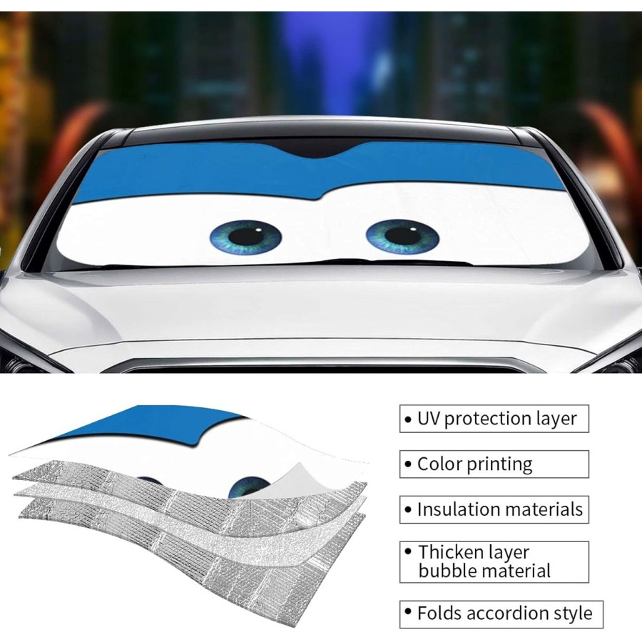 Cartoon Eyes Car Windshield Sun Shades - Blue