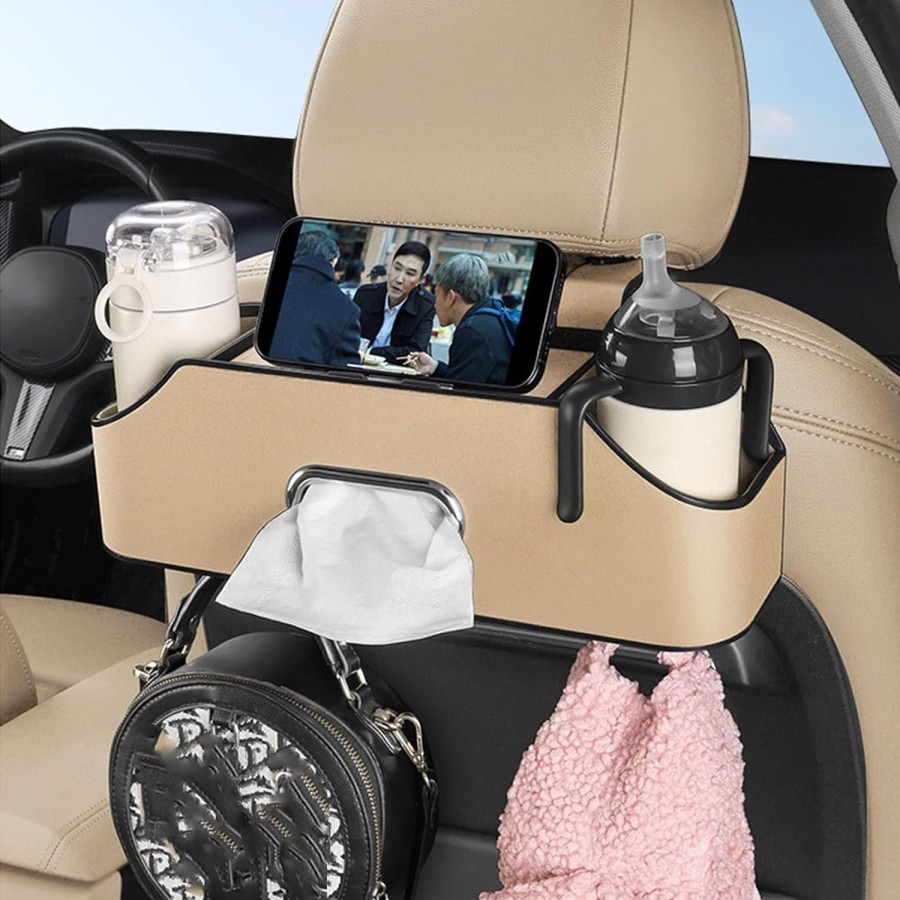 Car Back Seat Organizer with 2 Drink Cup Holder & Tissue Box