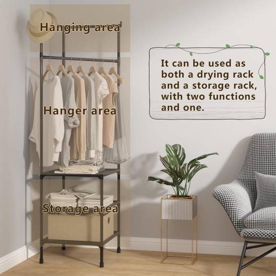 Corner Clothes Hanger with Three Multifunctional Fabric Storage Shelves