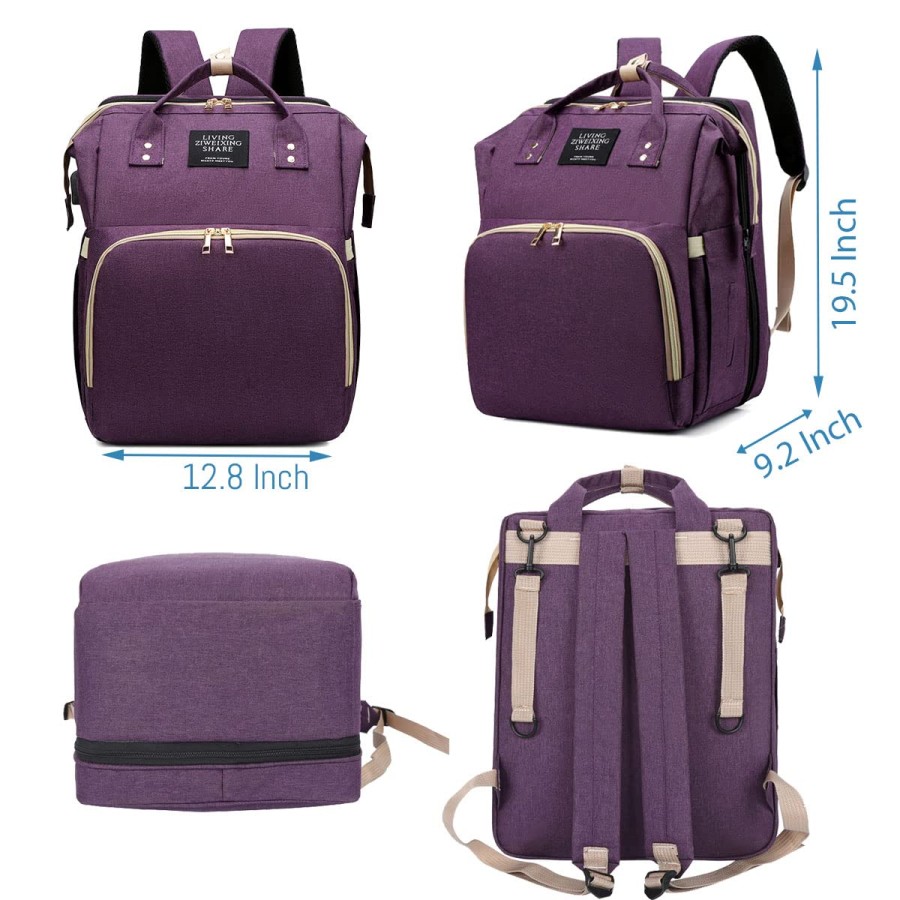 Large Capacity Diaper Bag Backpack - 6-in-1 Travel Bag for Parents - Purple