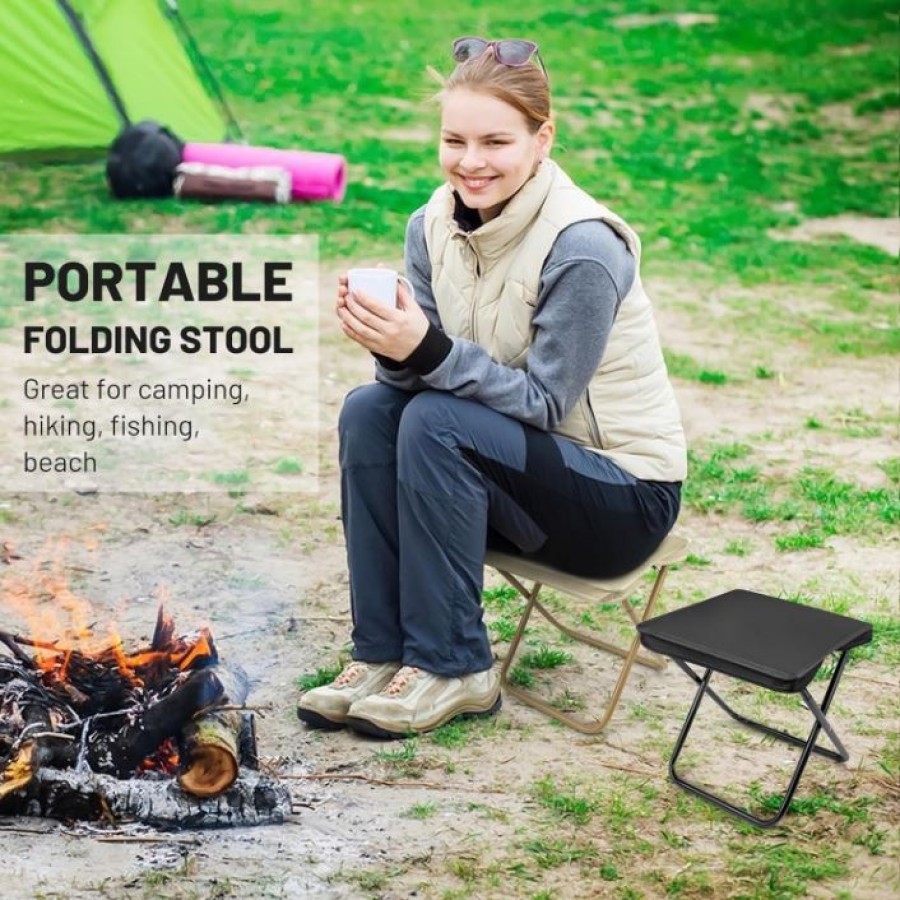 Portable Folding Camping Zipper Stool Chair - Black