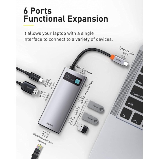 BASEUS METAL GLEAM SERIES 6-IN-1 MULTIFUNCTIONAL TYPE-C HUB DOCKING STATION GRAY