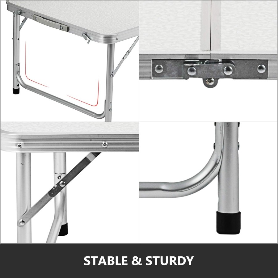 Aluminum Folding Picnic Table, with 2 Benches - White