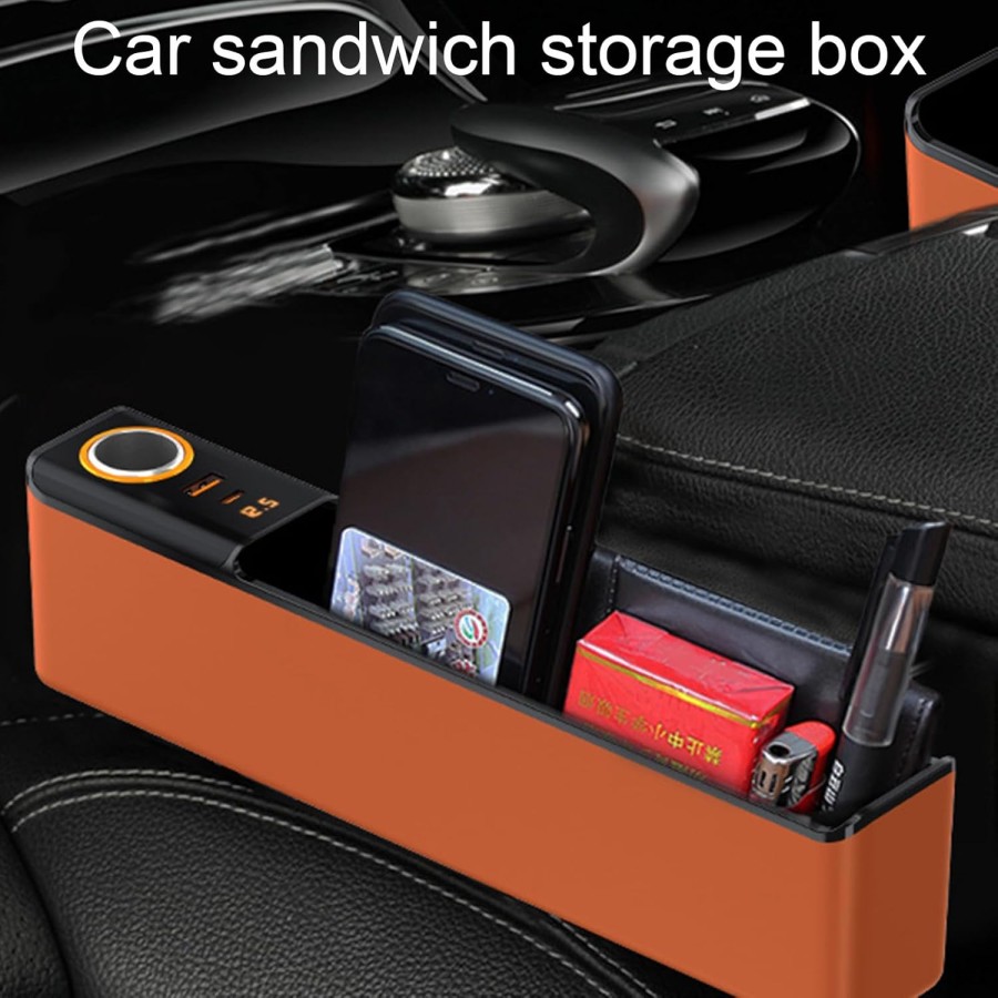 Zhuse Car Seat Gap Filler with Charging Port  and Cigarettes lighter with Car Seat Storage Box (One Side)