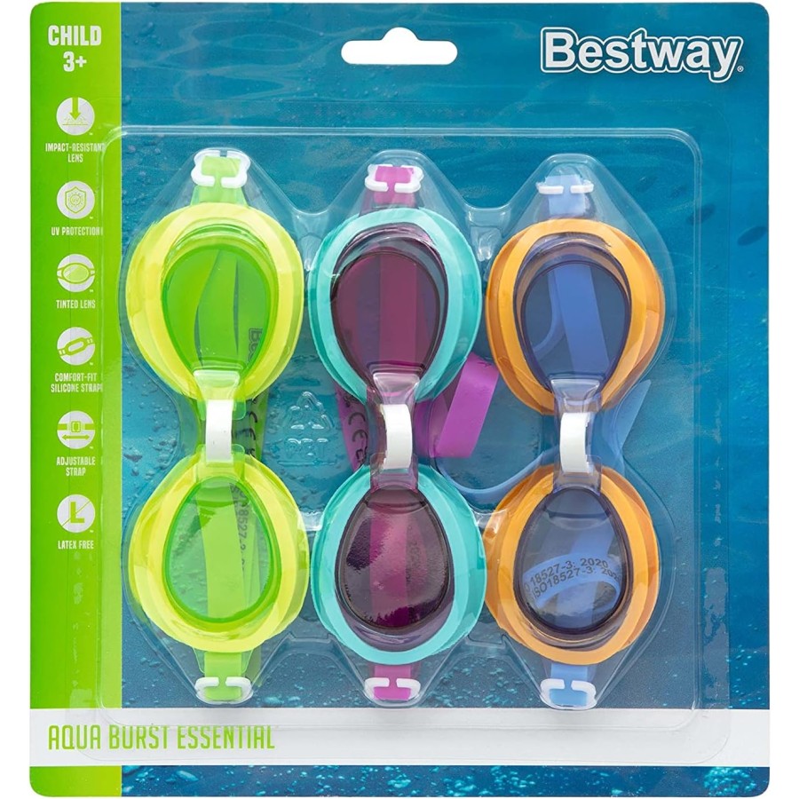 Bestway Aqua Burst Essential Swimming 3-Pack Goggles, Assorted - 21074 ( Age 3+)