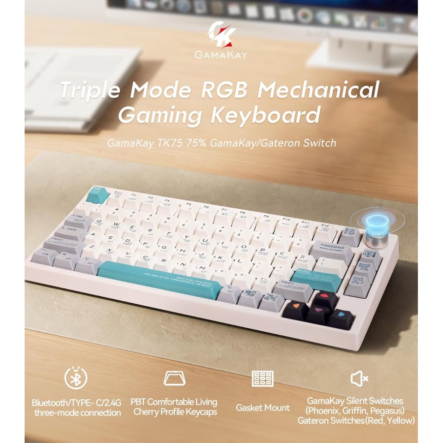 Deadskull DS-MK088PRO  Wireless/USB-C Wired Mechanical Keyboard with Knob Control (AR/EN)