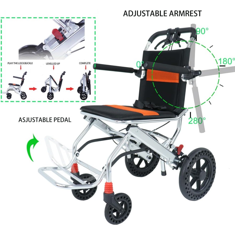 Elderly Portable Folding Wheelchair, Travel with Handbrake
