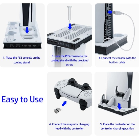 Vertical Fan Stand Cooling Station with Dual Controller Charging for PS5 CD / Digital Edition