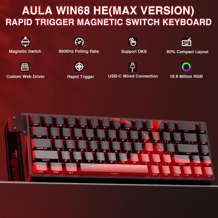AULA WIN60HE Magnetic Switch Keyboard - Black & Red AULA WIN60HE Magnetic Switch Keyboard - Black & Red