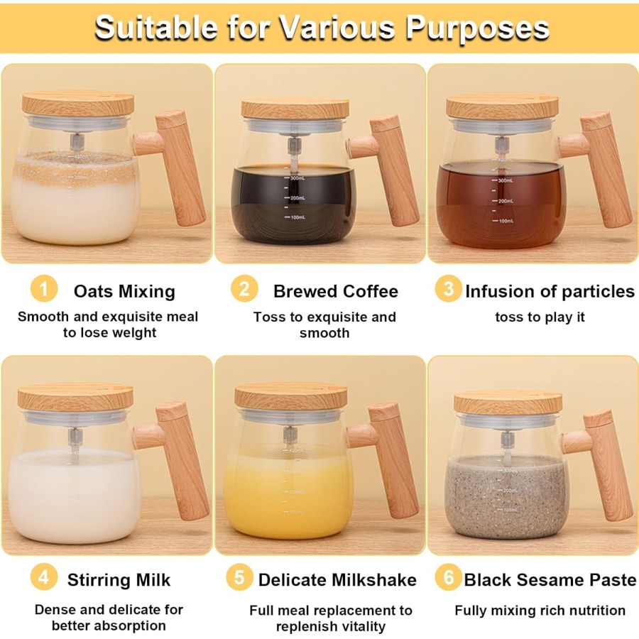  Self-Stirring Glass Mug with 400ml Capacity