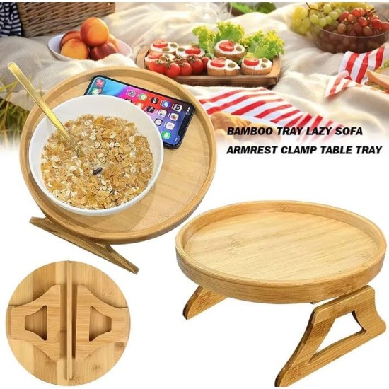 Wooden Sofa Armrest Tray Table Foldable - Round