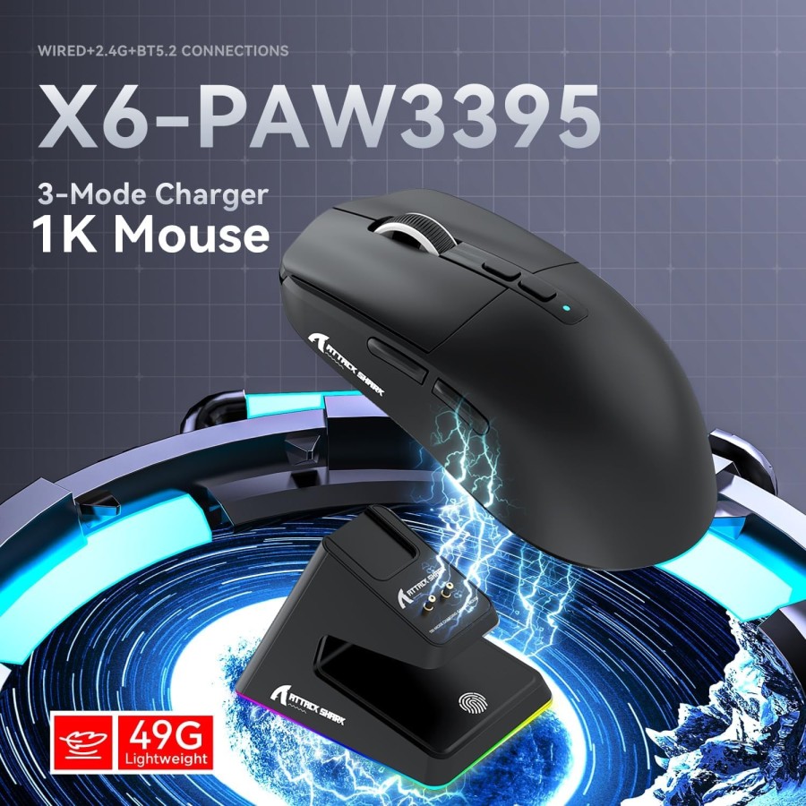 ATTACK SHARK X6 Lightweight Wireless Gaming Mouse with RGB Backlight - Black