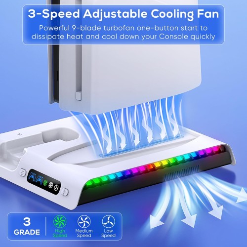 iPega PS5 RGB Cooling Station with Cooling Fan Dual Controller (For PS5 Slim)