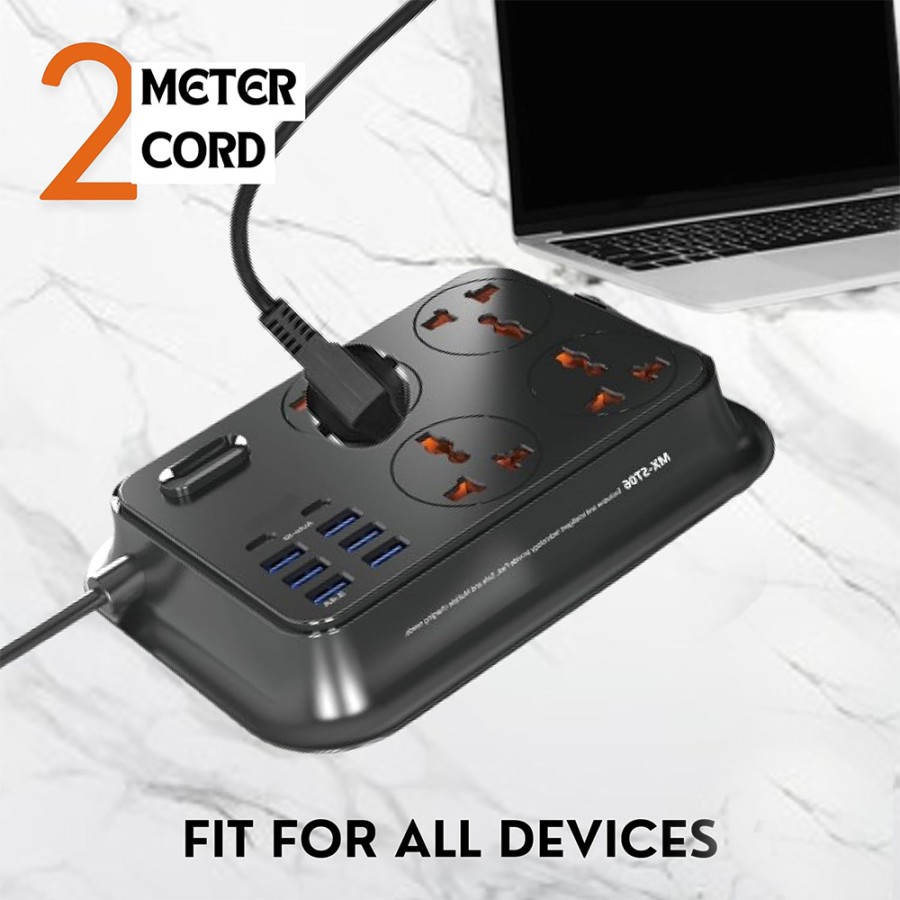 VIP Universal power cord 4 port with 6 USB Ext-802