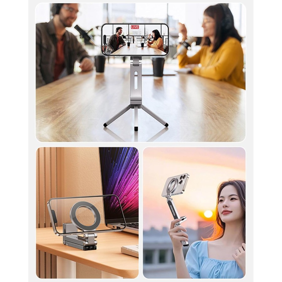 360 Rotating Aluminum Magnetic Phone Holder & Tripod Stand