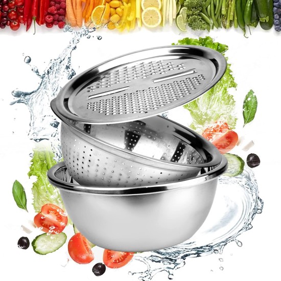 3 in 1 Stainless Steel Vegetable Slicer Cutter Drain Basket