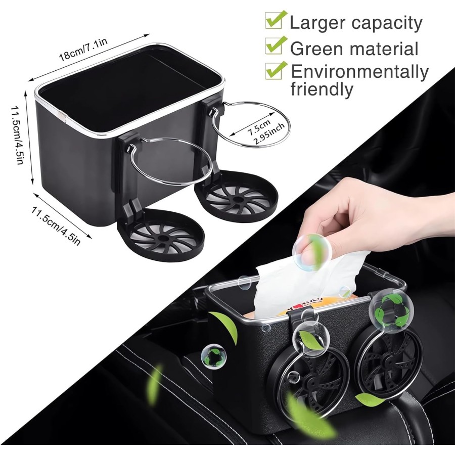 Car Armrest Storage Box with 2 Cup Holders