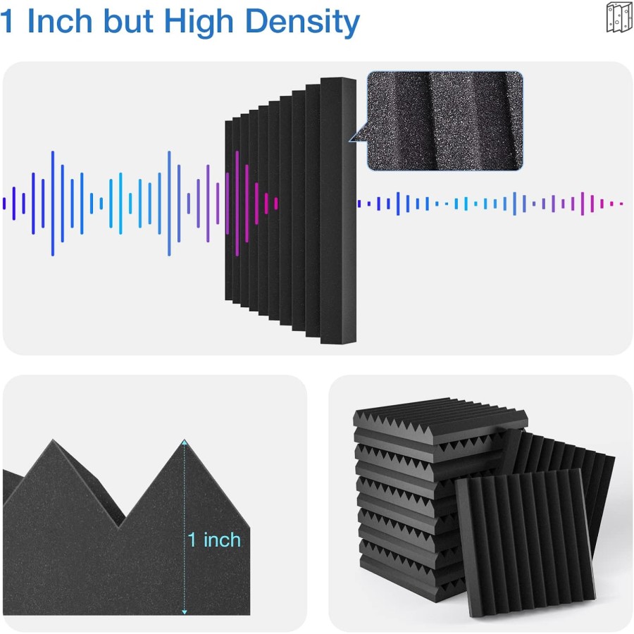 10 Pack Acoustic Panels Self-Adhesive Sound Proof Foam 50cm*50cm