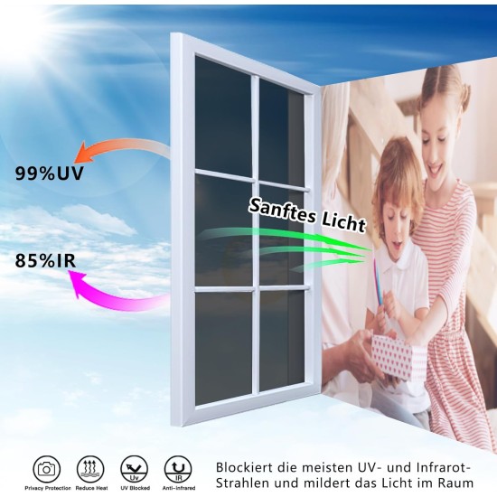 Adhesive Window Film with Heat and Sunlight Insulating 60*500 cm (Full Black Privacy)