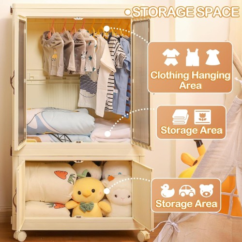 Home Kid Clothes Toy Organizer Foldable Plastic Storage box Cabinet with 10 clothes hanger 76X51X127 CM