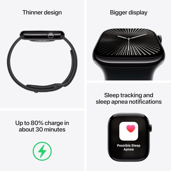 Apple Watch Series 10 GPS 42mm Jet Black Aluminium Case with Black Sport Band - S/M