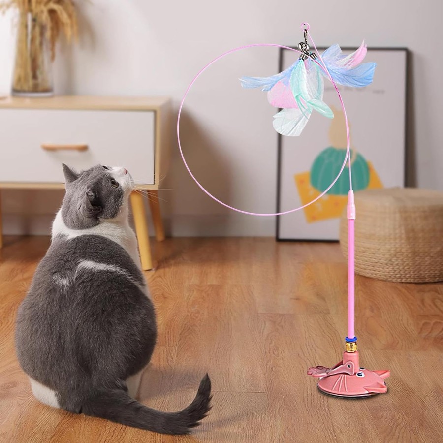 Teaser Wand Cat Toy with Suction Cup & Feather – Pink Teaser Wand Cat Toy with Suction Cup & Feather – Pink