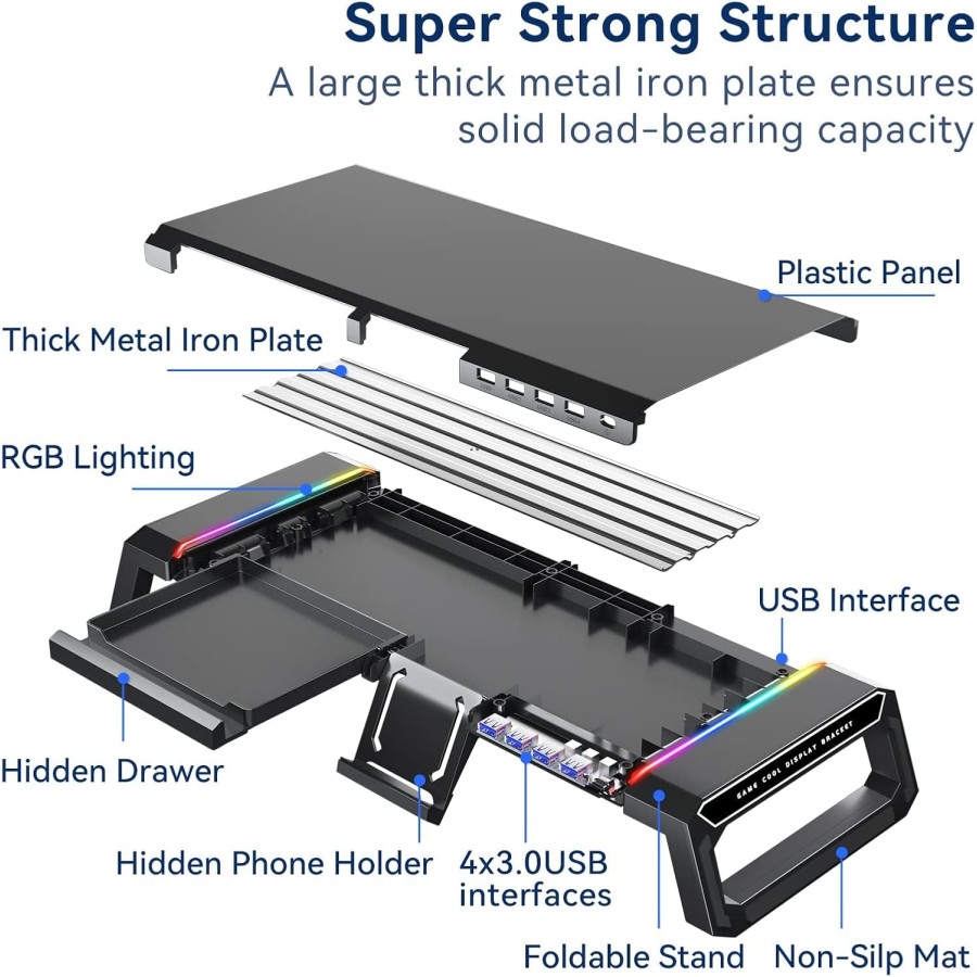 5 in 1 RGB Adjustable Gaming Desk Shelf with Drawer – For PC & Laptop 5 in 1 RGB Adjustable Gaming Desk Shelf with Drawer – For PC & Laptop