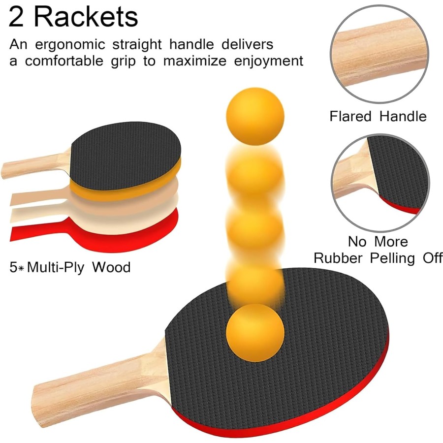 Table Tennis Set with 4 Rackets and 6 Balls With Retractable Net